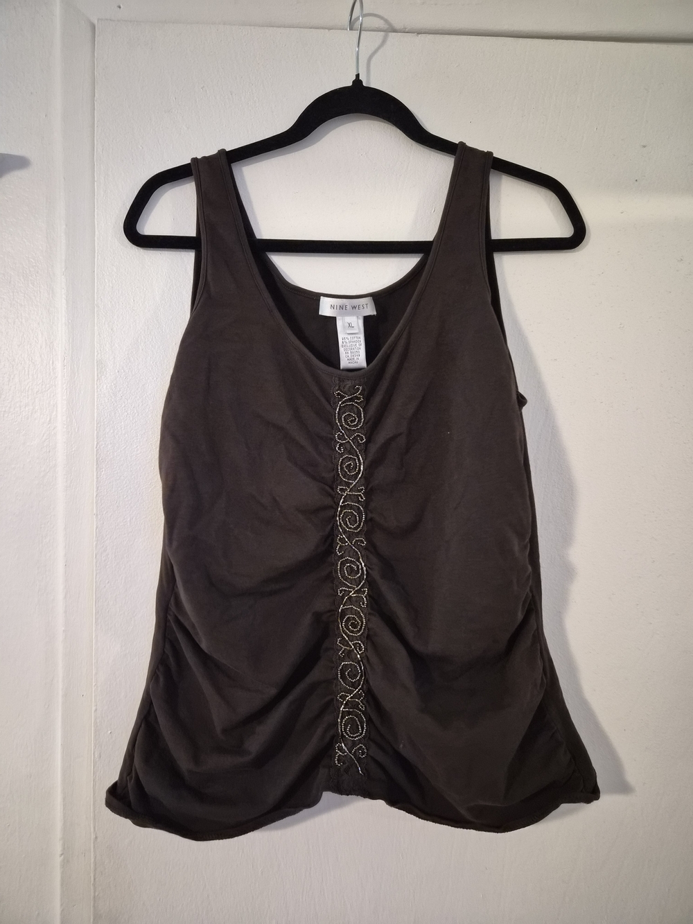 Nine West Dark Brown Tank Top with Center Embroidery